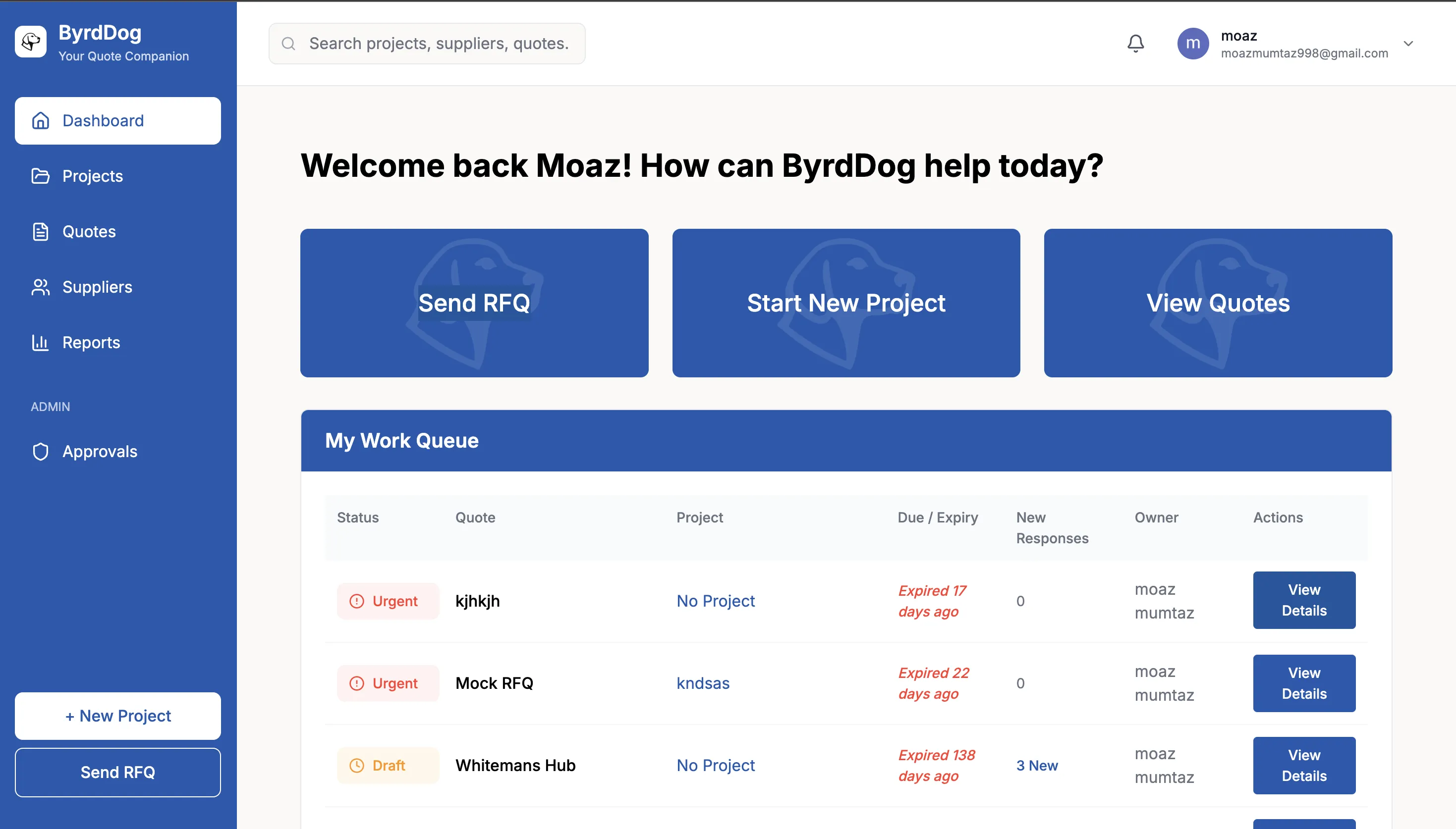 Byrddog Solutions: Automating Electrical RFQ Email Workflows project interface